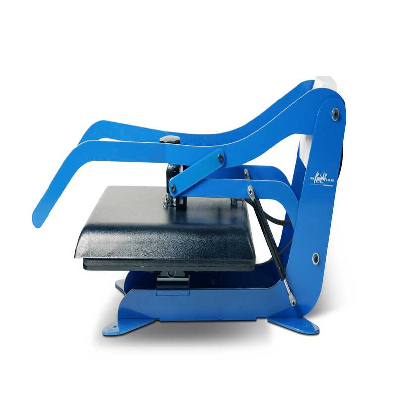 Closed side view of geo knight dk20 heat press in blue